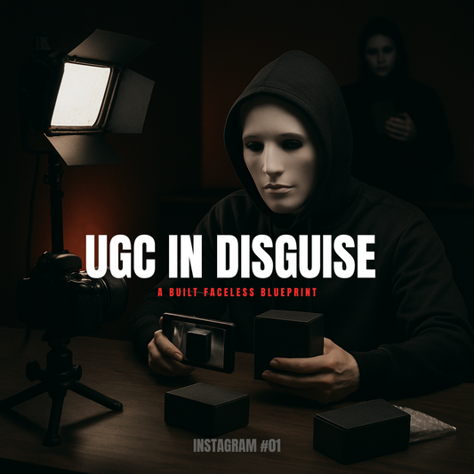 Faceless figure creating high-converting product videos for brands — UGC in Disguise Blueprint