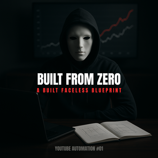 Faceless figure at dark desk building a YouTube channel — Built From Zero Blueprint