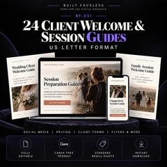 24 editable US Letter client welcome and session guide templates for photographers including preparation guides, session information and client experience resources