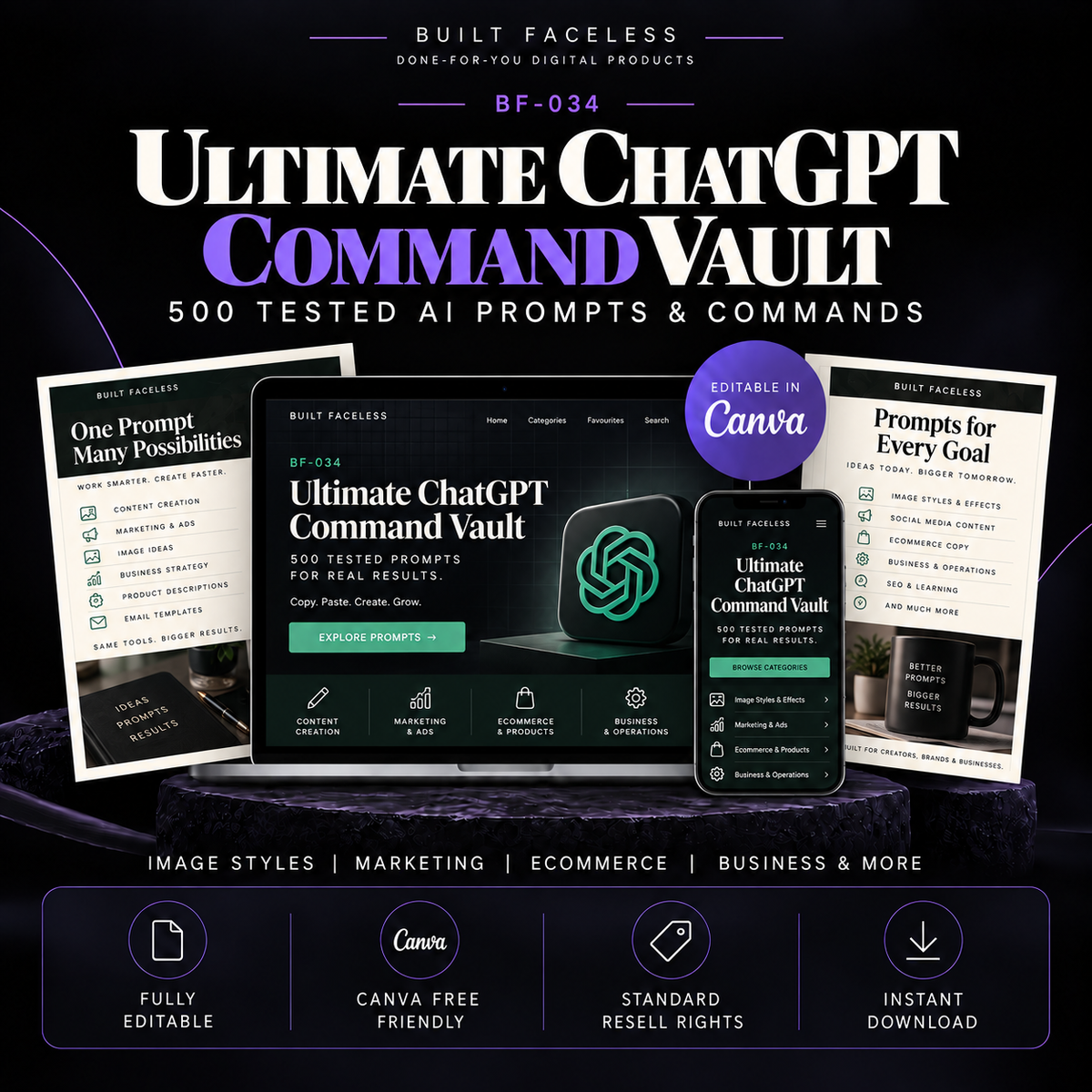 500 AI Prompts & Commands
Ultimate ChatGPT Command Vault with 500 tested AI prompts and commands, 9 editable Canva collections, resell rights and instant digital access.