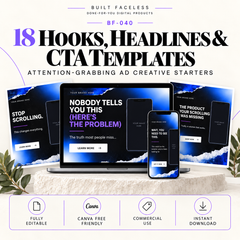 18 editable Canva templates for advertising hooks, headlines and calls to action designed for promotional and conversion-focused campaigns.
