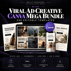 Viral Ad Creative Canva Mega Bundle with 240 editable ad templates for products, services, offers, UGC, lead generation and retargeting campaigns.