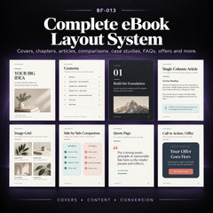 Promotional image showing the eBook layout system included in the Canva template bundle with structured page designs for digital products.