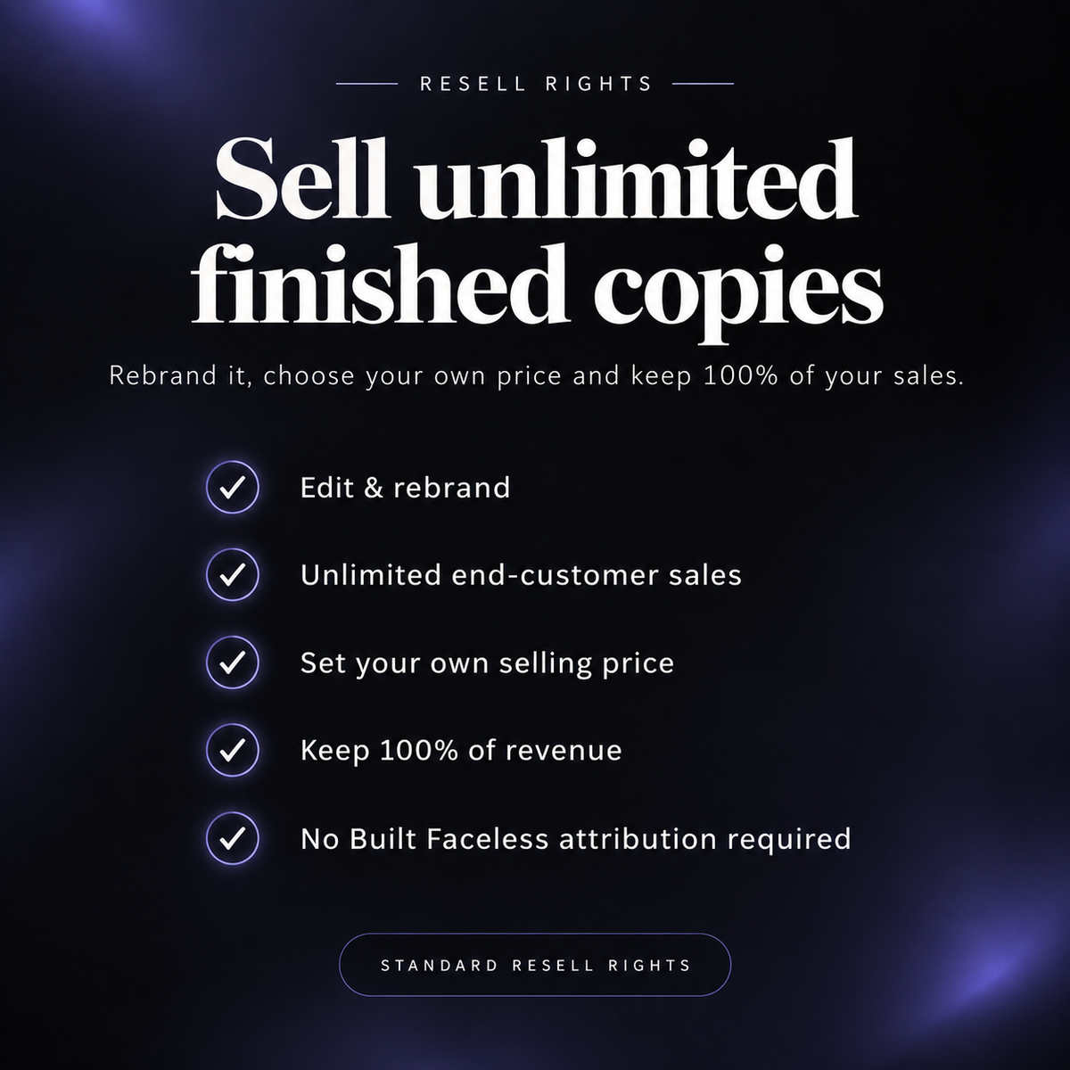 Resell rights included with the budget planner, allowing customers to edit, rebrand and sell unlimited finished copies.