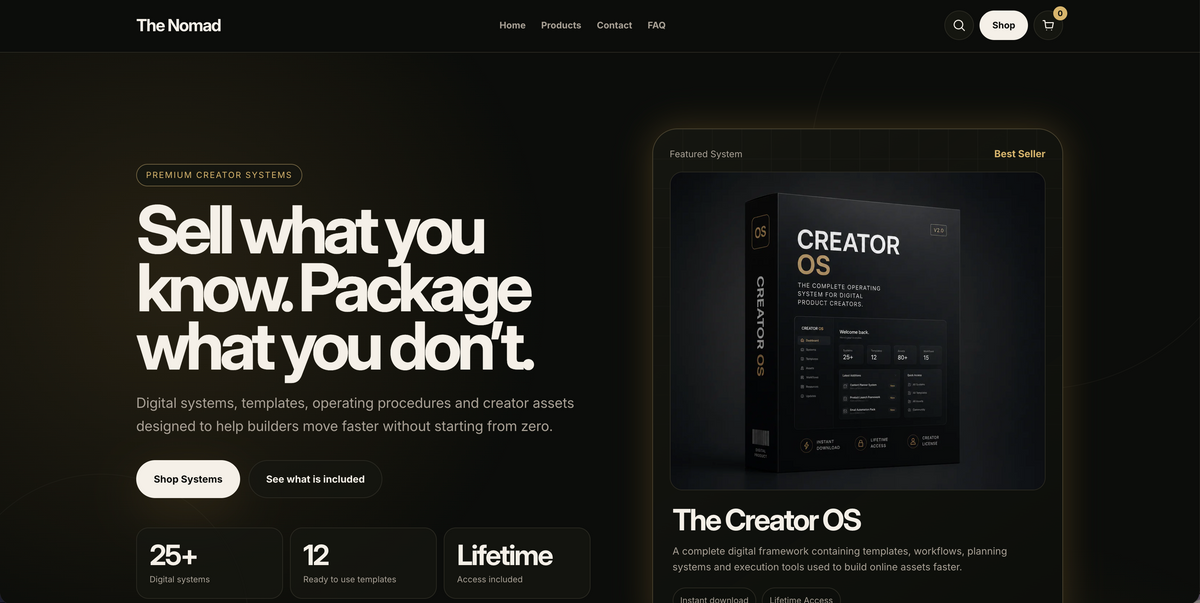 THE NOMAD Shopify theme for a digital product store

