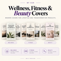 Editable Canva eBook cover templates for health and wellness, fitness, beauty and skincare digital products with multiple professional design styles